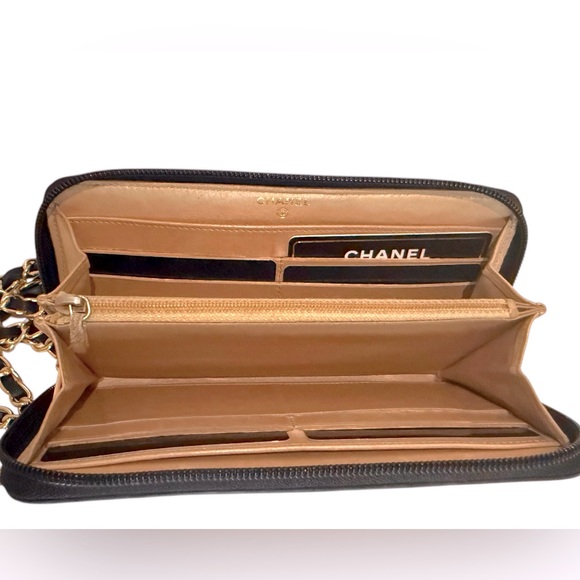 Chanel Logo CC Classic Long Leather Zip Wallet Authentication card, Box & chain. - Picture 10 of 17